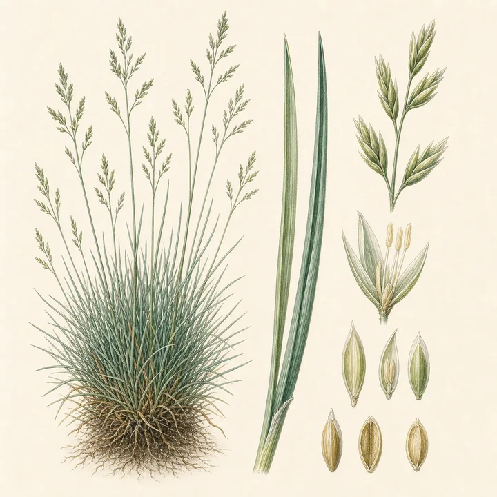 Ilustración botánica de Festuca (Festuca ovina)