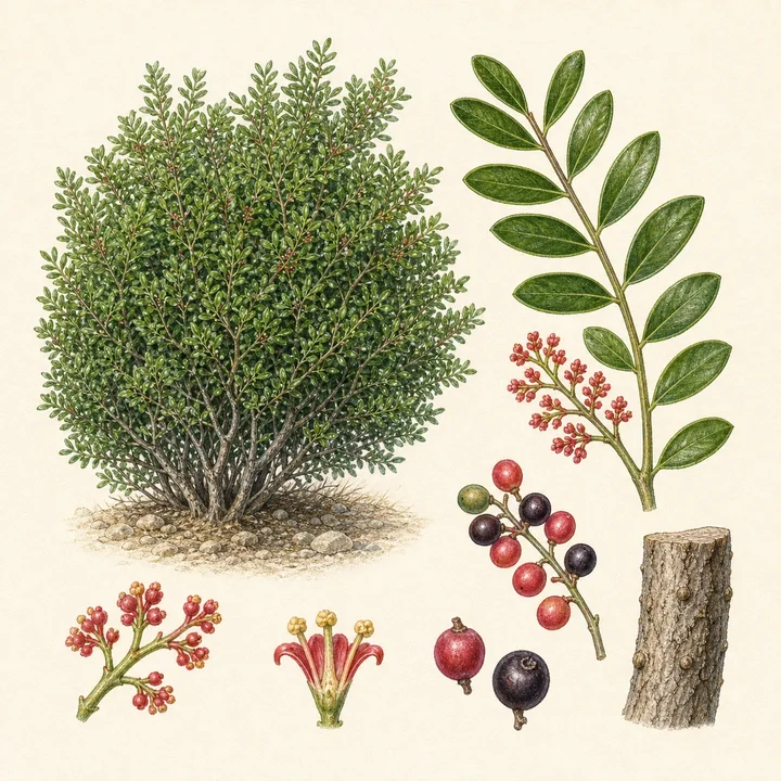 Ilustración botánica de Lentisco (Pistacia lentiscus)