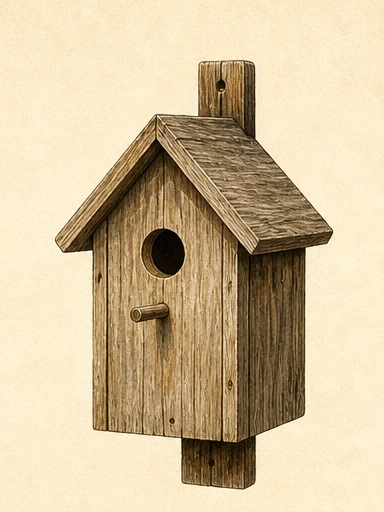 Ilustración de una caja nido de madera para aves